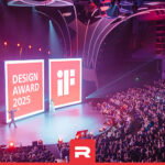 Stage at the iF Design Award 2025 ceremony in Berlin, featuring large screens and a packed audience during the award presentation.